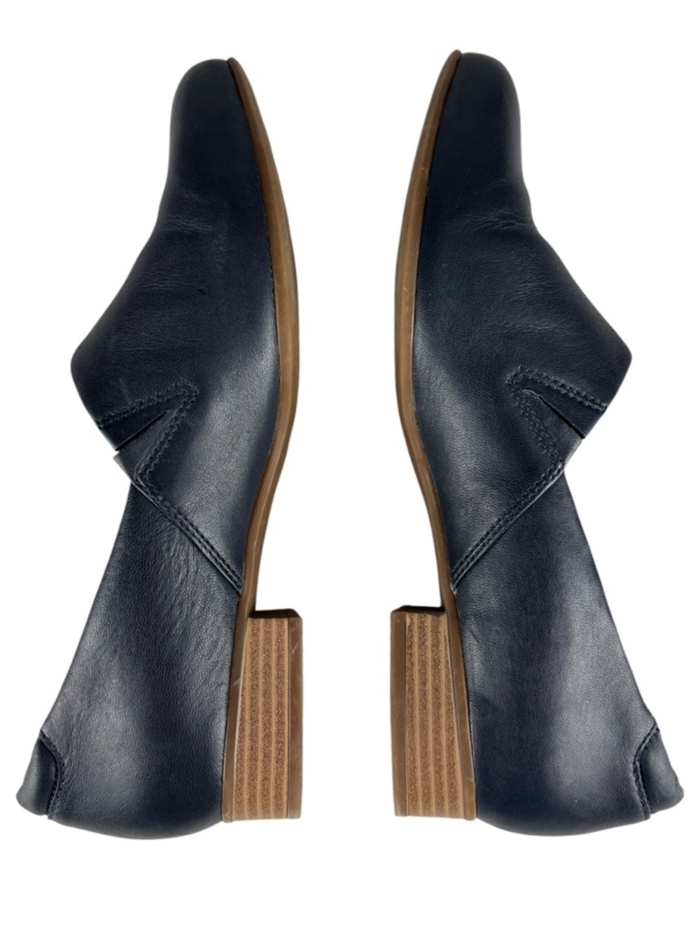 COLLECTIONS BY CLARKS JULIET PALM NAVY LEATHER ROUND TOE SLIP ON HEELS 8 WIDE - Picture 6 of 13